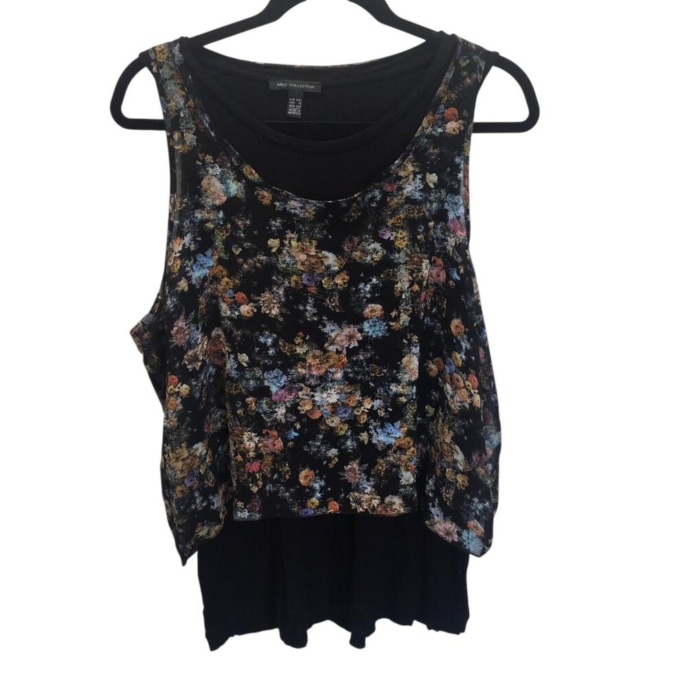 MNG Collection Shirt Womens 12 Black Floral Sleeveless Layered Tank Top Chiffon